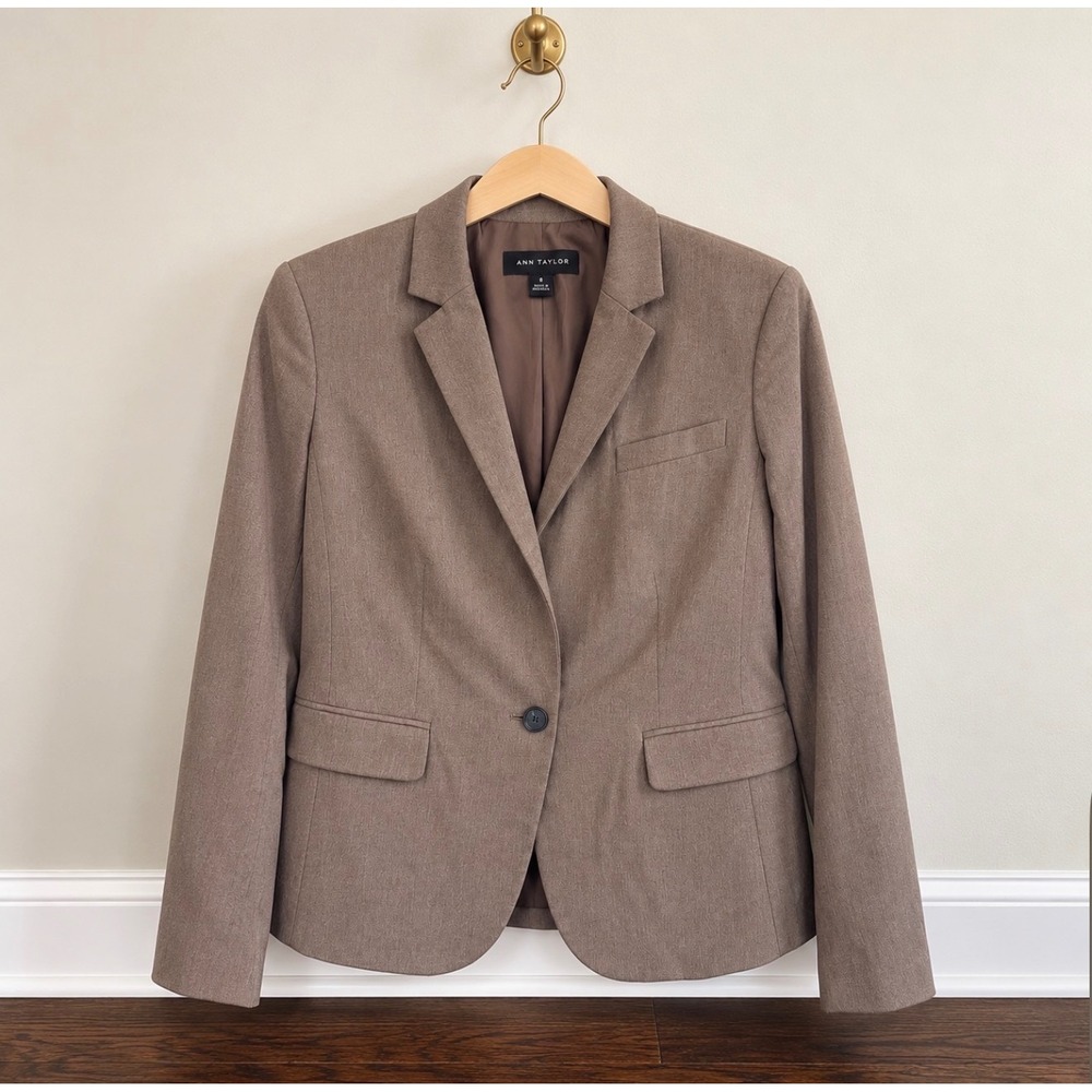 Ann Taylor Womens Taupe Brown Single Button Blazer Jacket Size 8 Office Career